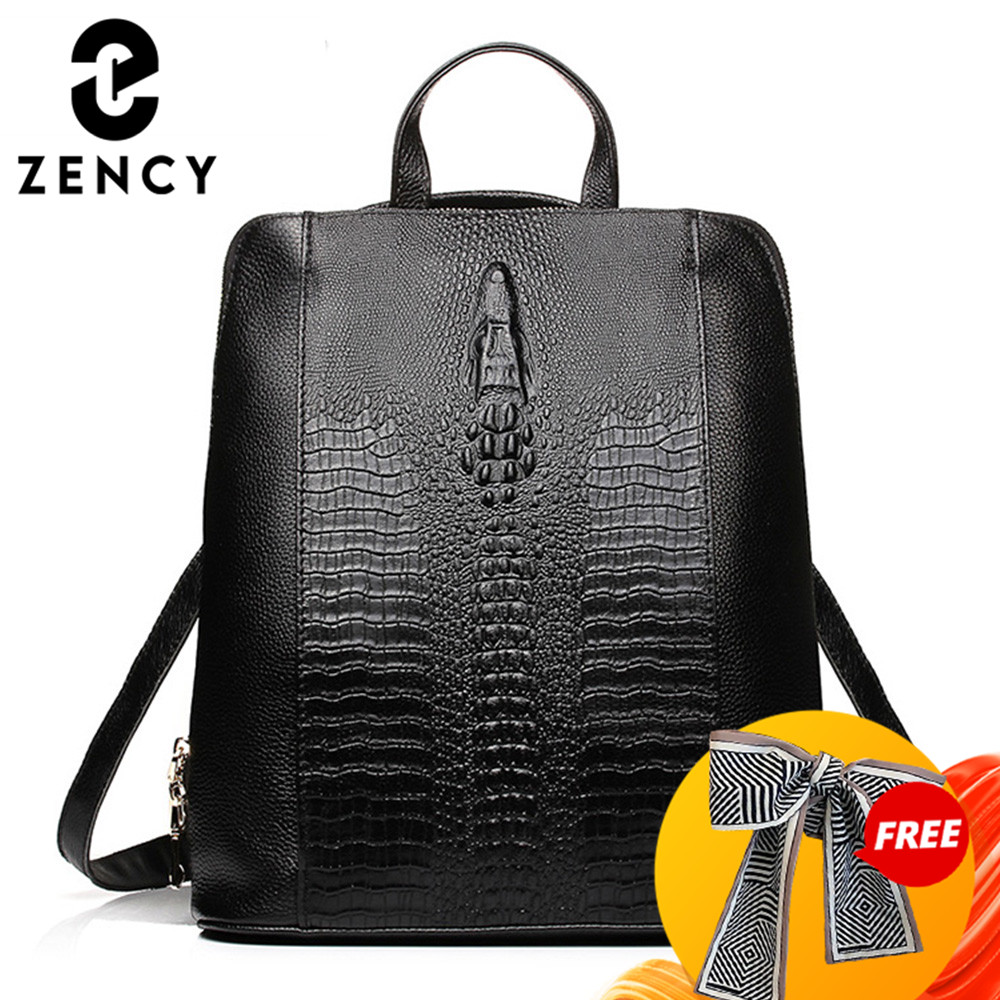 Genuine Leather Backpack - Zency 100% Genuine Leather Knapsack Ladies