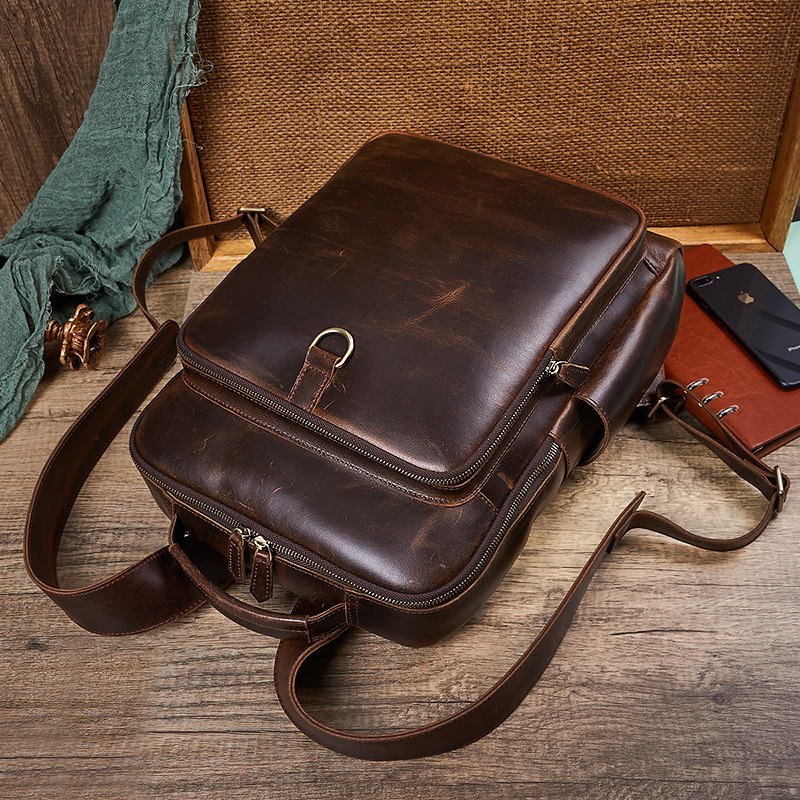 Men's Top Grain Waxed Leather  - Genuine Leather Backpack ulasan dan harga