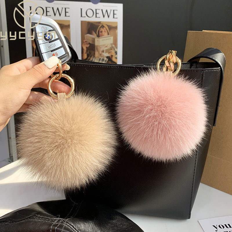 2024 Fluffy Real Fox Fur Ball  - Luxury Bags Yellow ulasan dan harga