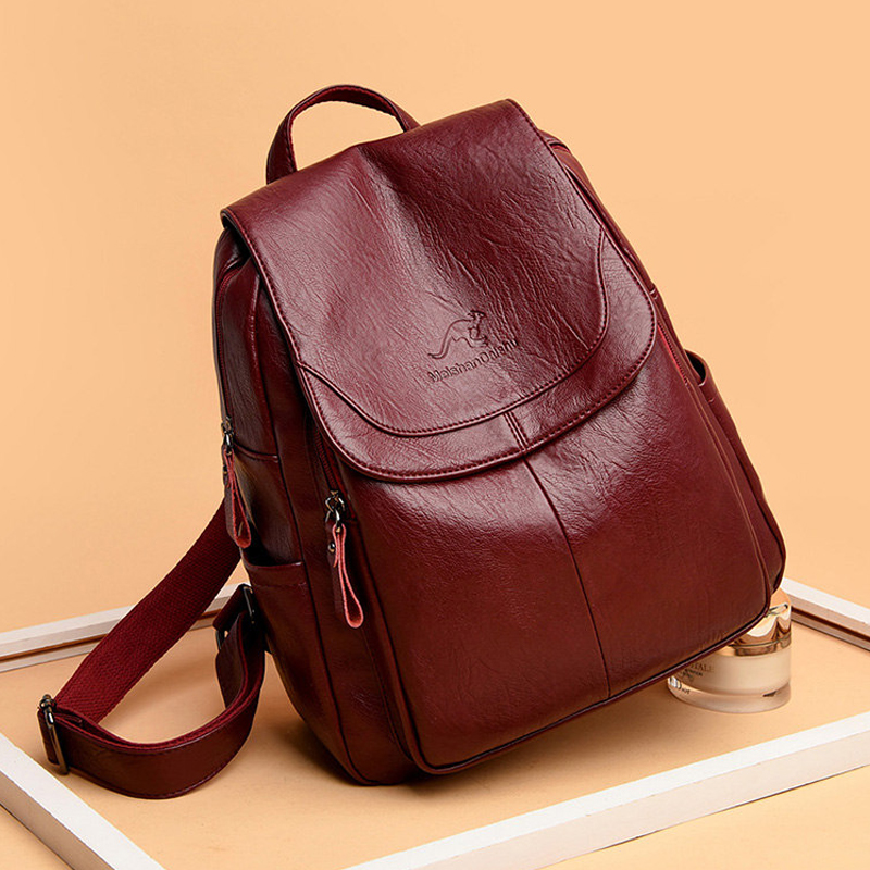 9 Color Women Soft Leather Bac - Genuine Leather Backpack ulasan dan harga