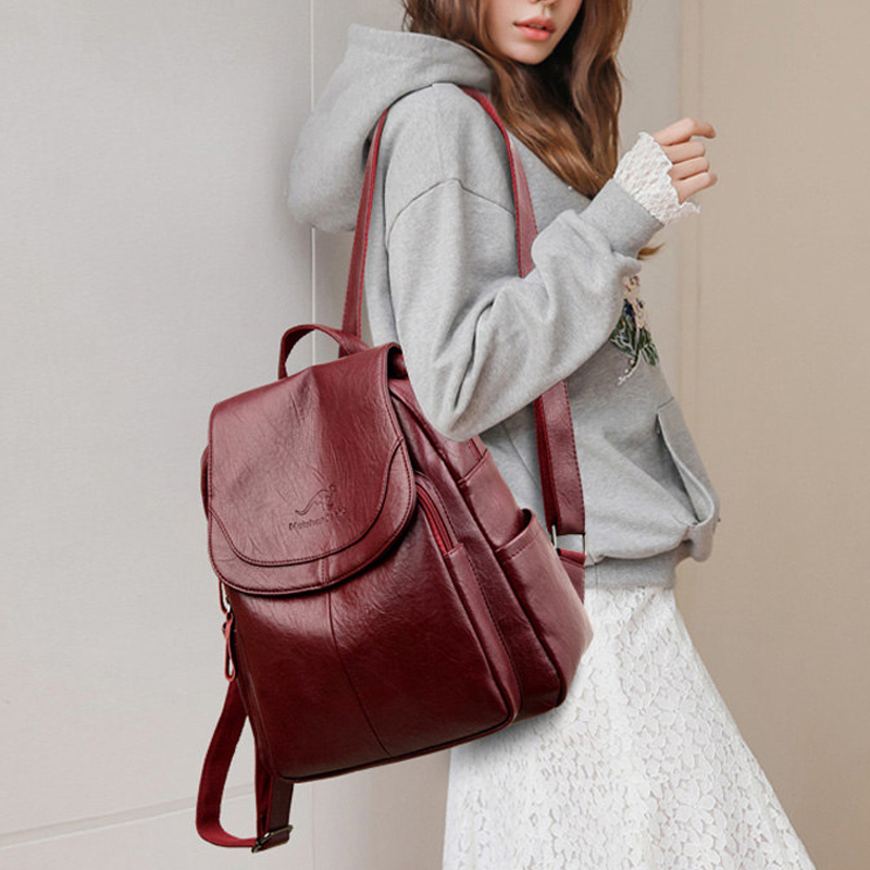9 Color Women Soft Leather Bac - Genuine Leather Backpack ulasan dan harga