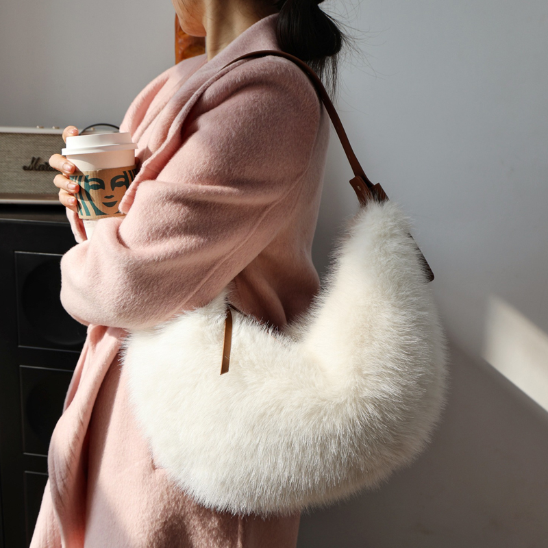 Fashion Faux Fur Half Moon Bag - Luxury Bags 2026 ulasan dan harga