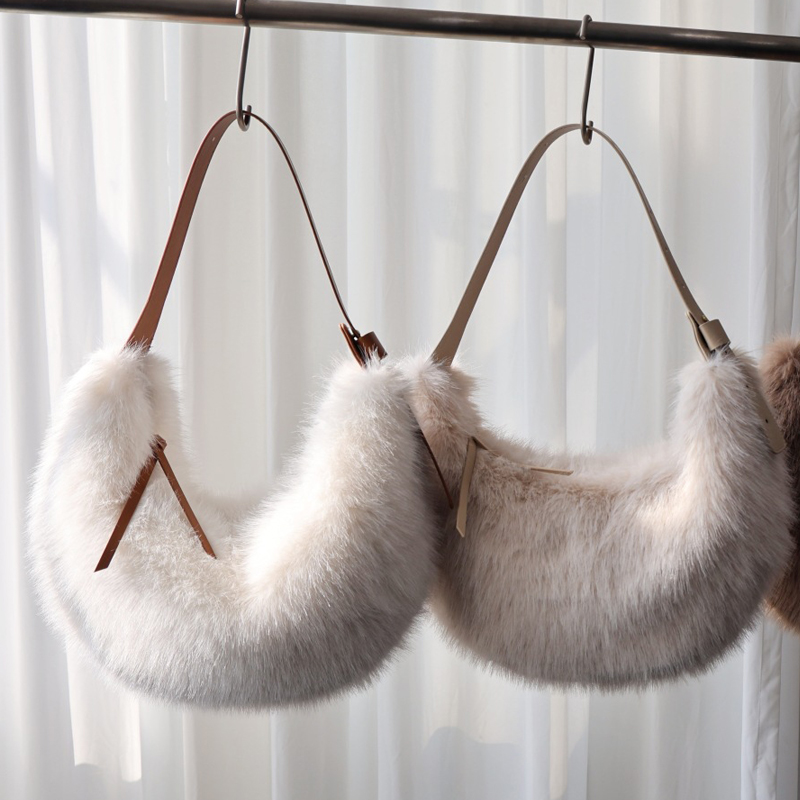 Fashion Faux Fur Half Moon Bag - Luxury Bags 2026 ulasan dan harga