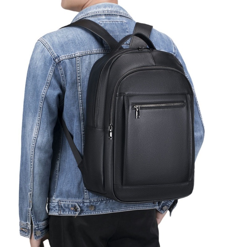 Leather double shoulder male b - Genuine Leather Backpack ulasan dan harga