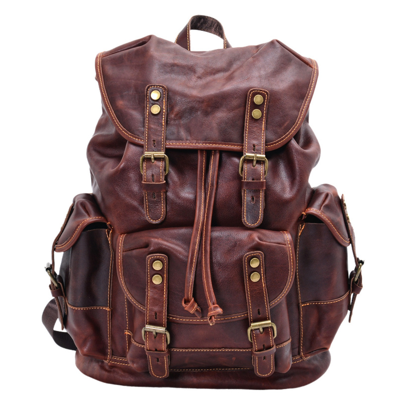 Retro Men's Shoulder Bag Leath - Genuine Leather Backpack ulasan dan harga