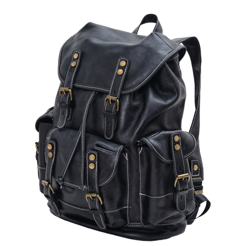 Retro Men's Shoulder Bag Leath - Genuine Leather Backpack ulasan dan harga